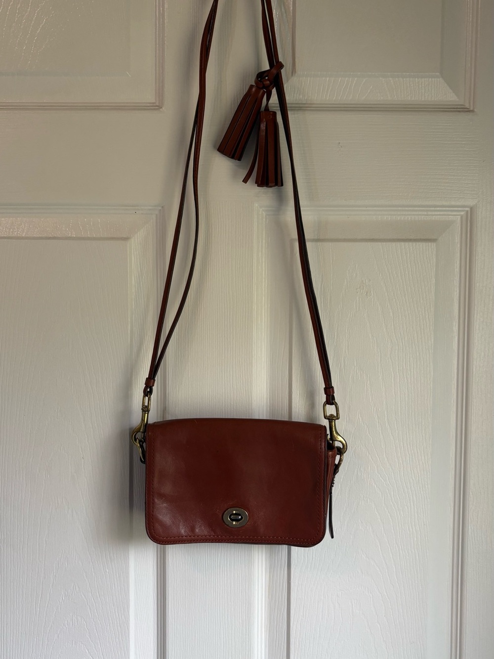Coach Women's Brown Leather Crossbody Bag with Tassel